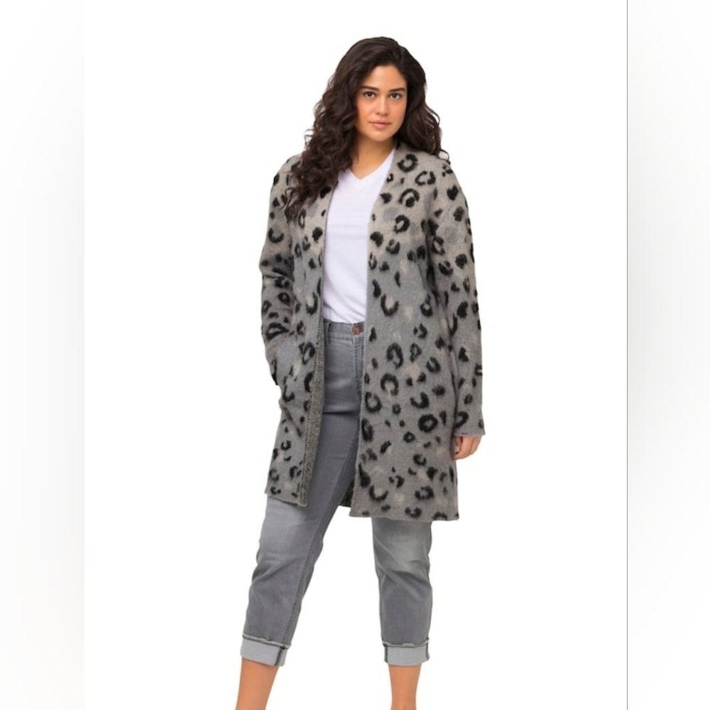 Ulla Popken Gray and Black Leopard Print Cardigan Plus 20/22 NWT